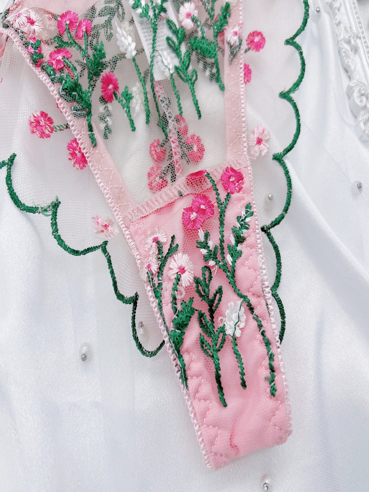 Girl Floral Embroidered Mesh Gather Thin Underwear