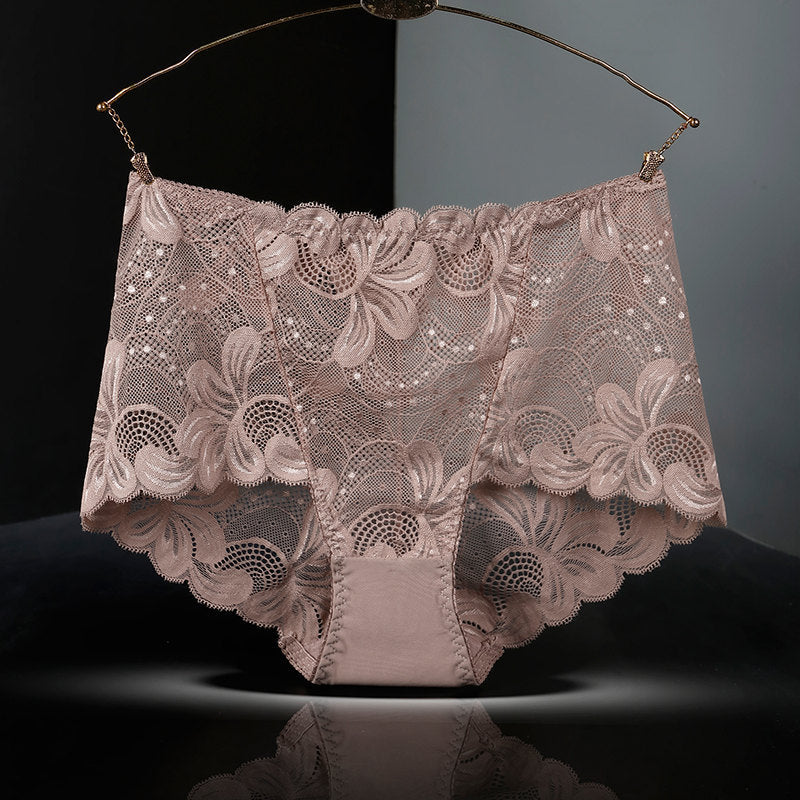 Women's Lace Underwear High Waist Fattening Plus Size Hollow Out See Through Purified Cotton Briefs