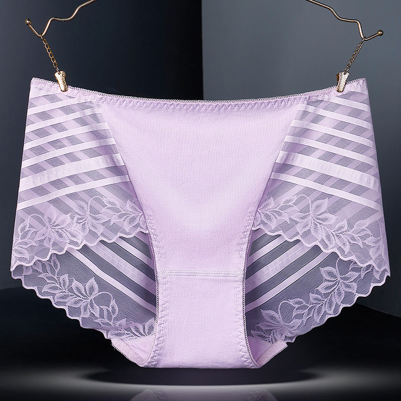 Women's Transparent Lace Sexy Lace Underwear Cotton Mid-waist Plump Girls Elastic Briefs