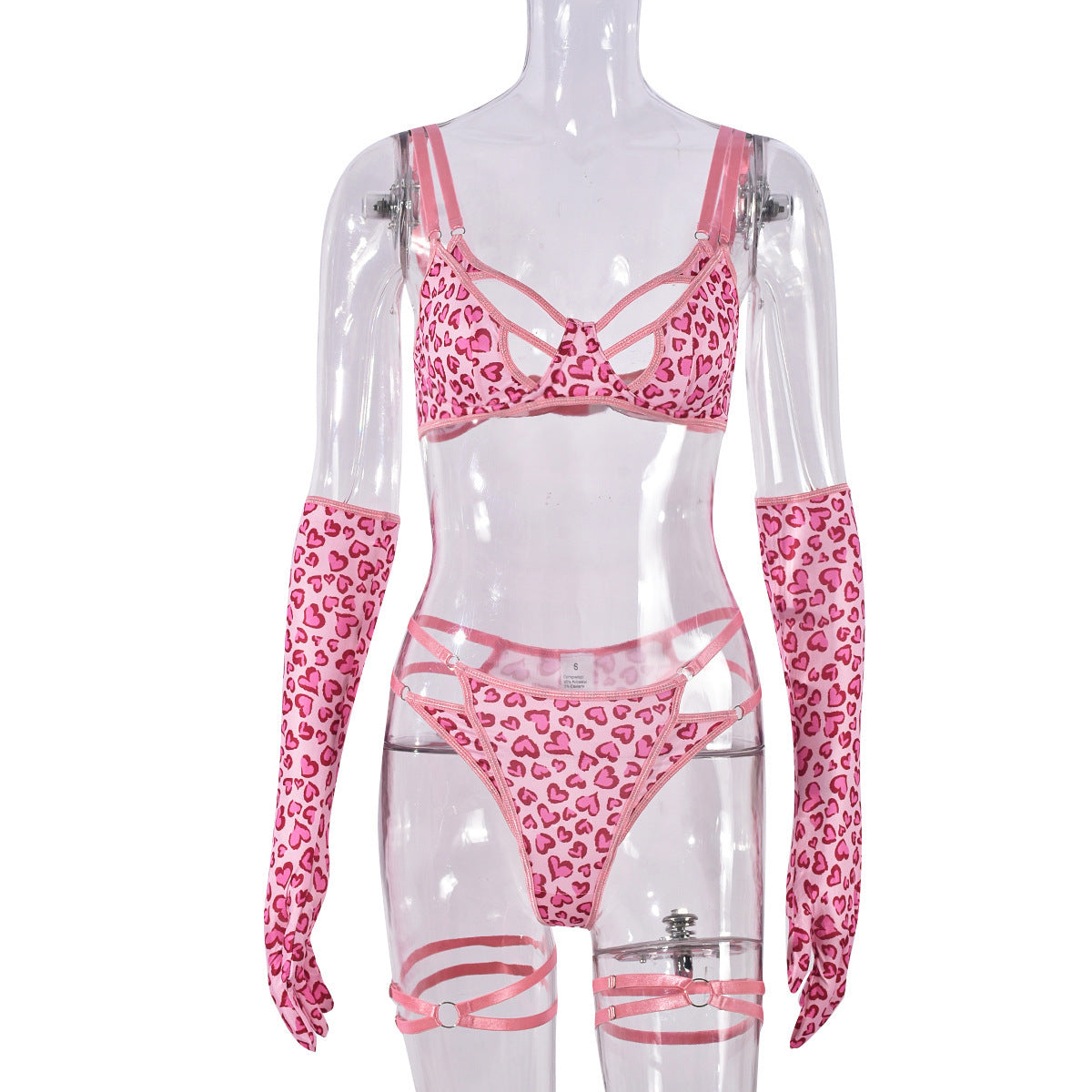 Hollow Printed Love See-through Bra Strap Gloves