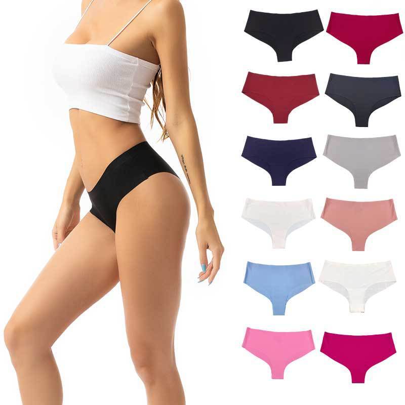 Ice Silk Traceless Mid Waist Briefs Sexy And Breathable Thin