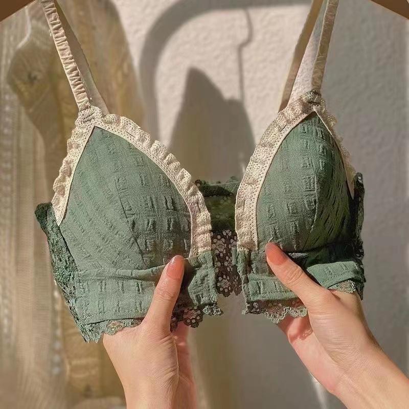 Small Chest Push Up Wireless Front Button Underwear For Women