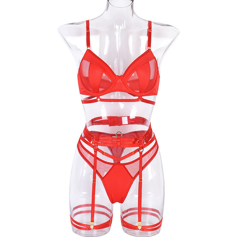 Push Up Hollow Mesh Four-piece Set For Women