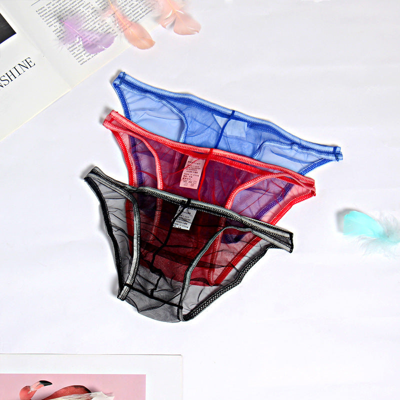 See Through Breathable Sexy Underwear Mesh Ultra-thin Solid Color Men's Briefs