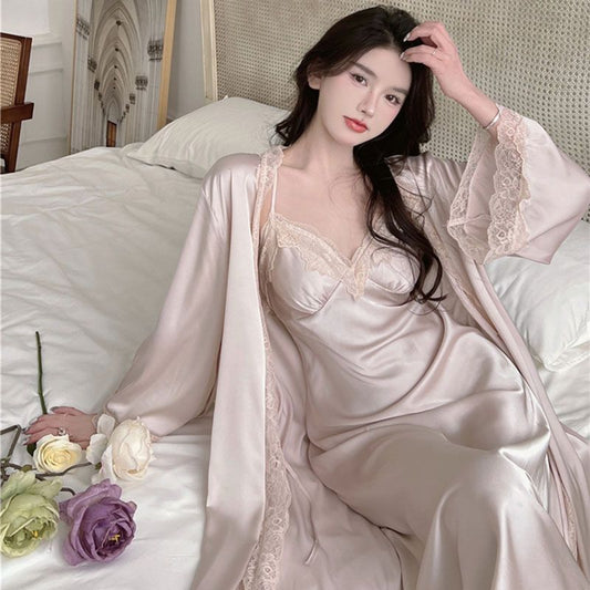 Suspender Pajamas Women's Ice Silk Padded Nightdress Two-piece Set