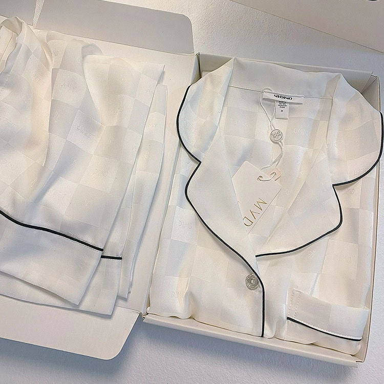 Ice Silk Pajamas Long Sleeve Simple Homewear Suit