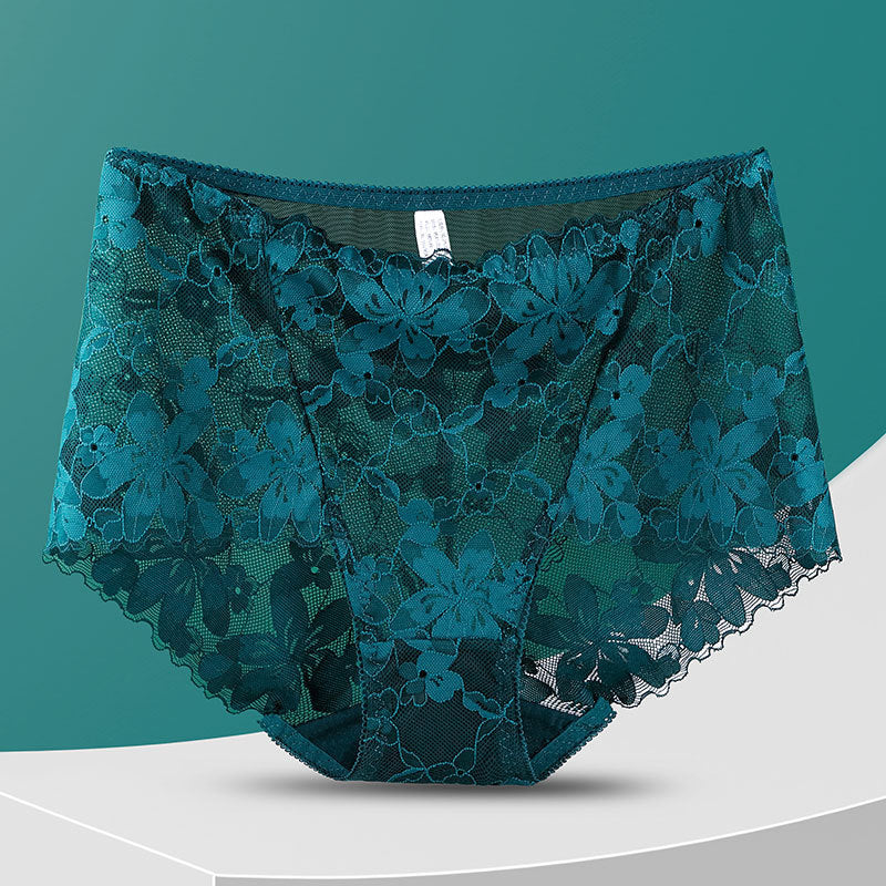 High Waist Hollow-out Lace Flower Underwear Belly Contracting Hip Lifting Cotton Bottom Fat