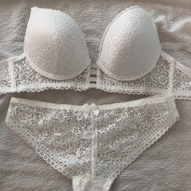Fashion  Push Up Bra Lace Hollow Out Top Thin Bottom Thick Underwear Set
