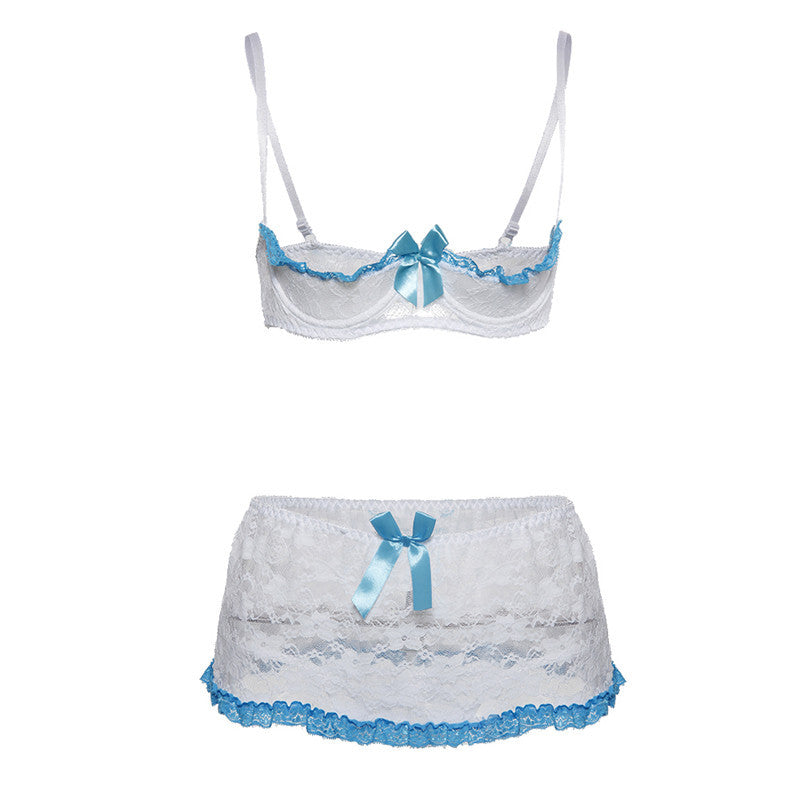 Large Size Underwear European And American Bow Lace Half Cup Suit