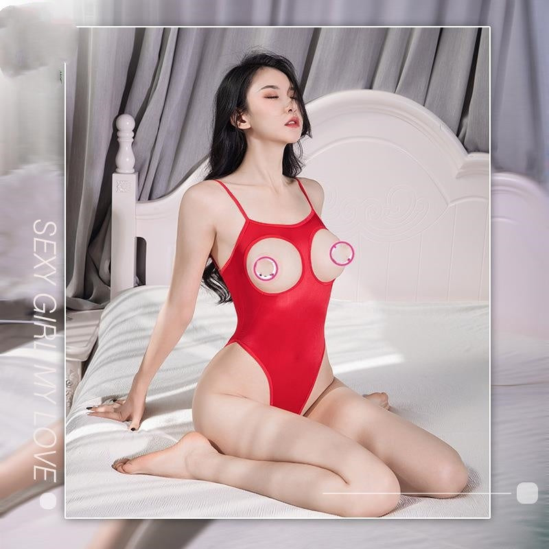 Attractive Shiny High-elastic Hollow Out See-through Three-point Bikini