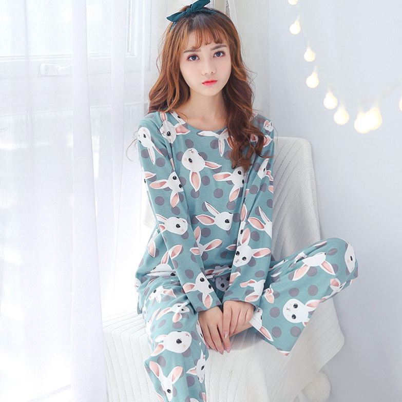 Loose Long-sleeved Two-piece Home Women's Pajamas Homewear Suit