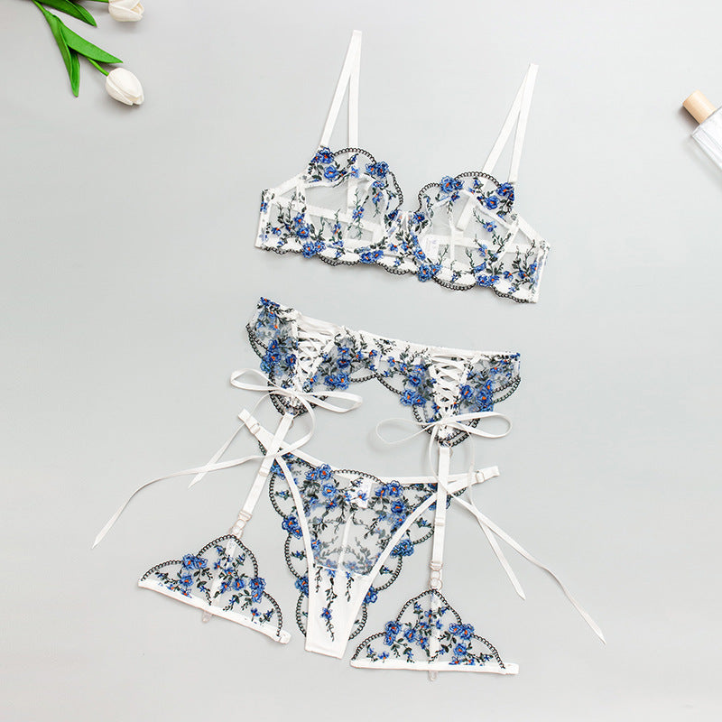 Contrast Color Lace-up Underwear Four-piece Set