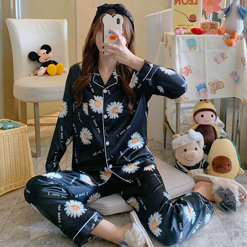 Ice Silk Pajamas Women's Spring And Autumn Long Sleeves