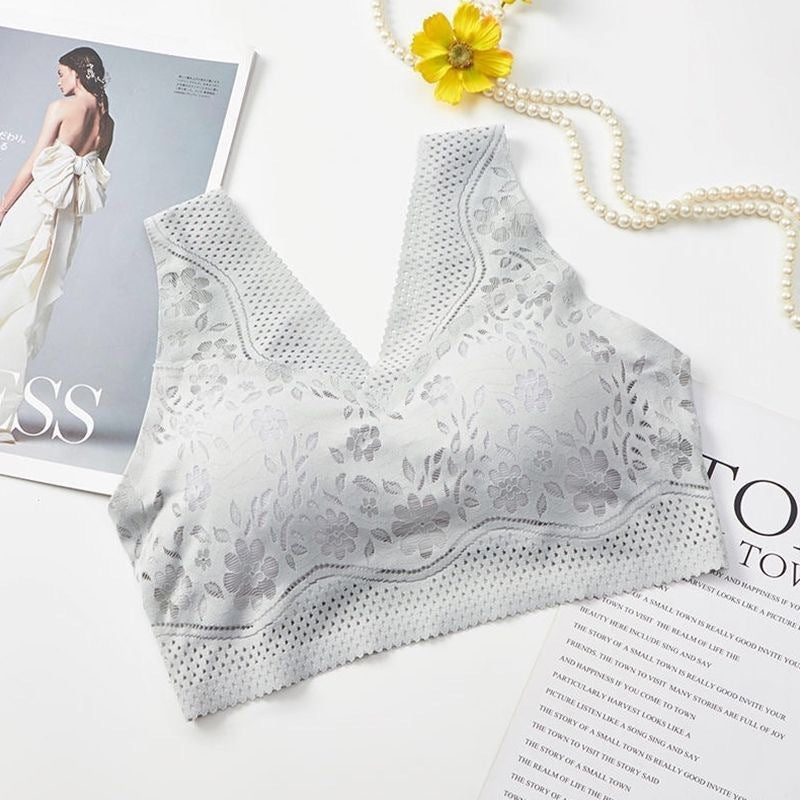 Breathable Seamless Iice Silk No Steel Ring Underwear Lace Beautiful Back Wrapped Chest