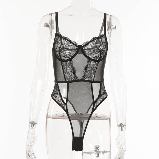 Women's Sexy Lingerie With Steel Ring Lace Bracing Bodysuit