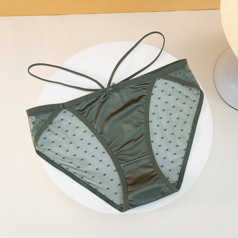 Sweet Pearl Ice Silk Lace Low Waist European And American Lace Up Underwear For Women
