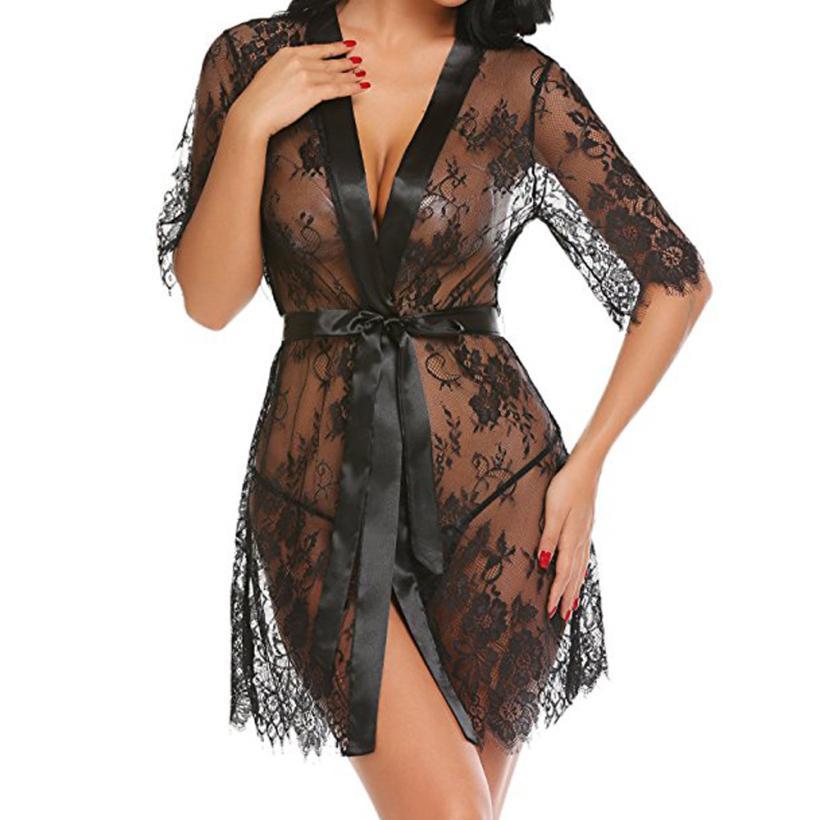 Lace deep V-neck home pajamas