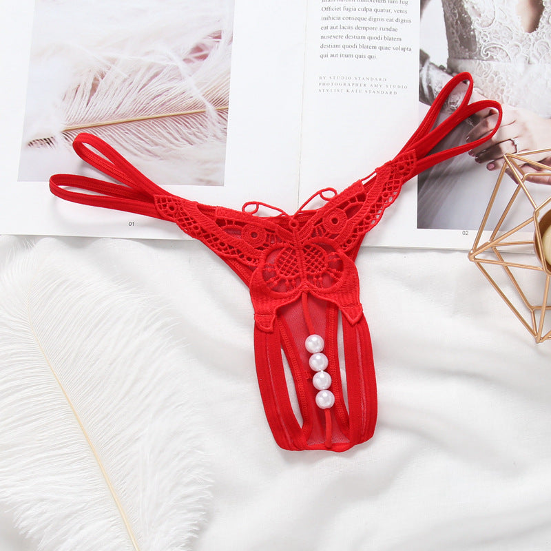 Underpants Pearl Massage Embroidery Sexy Transparent Thong