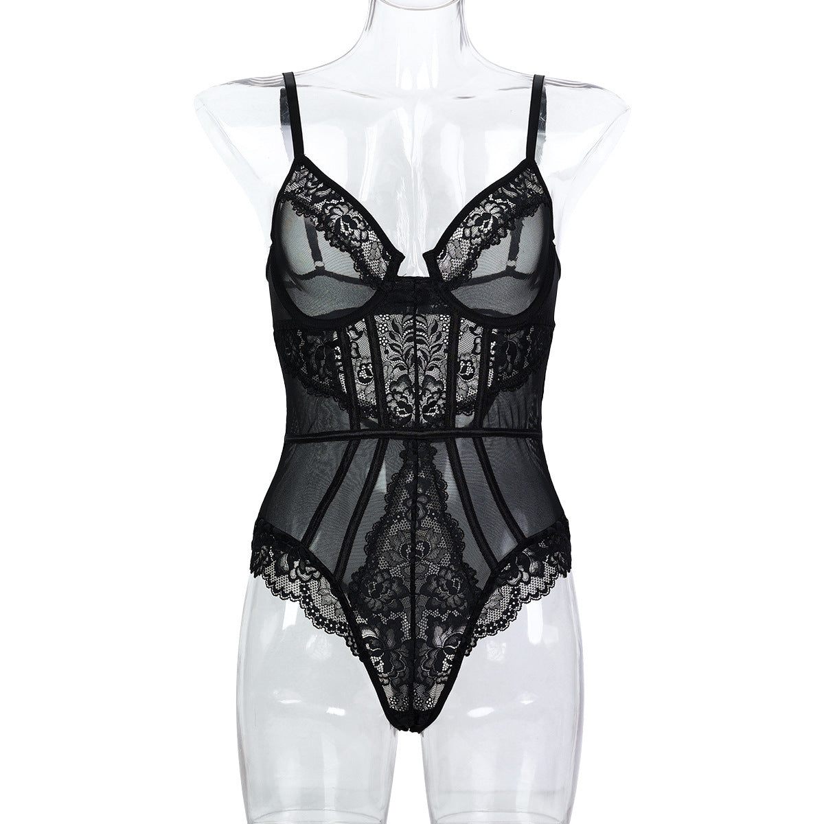 Black Lace Stitching Slimming Sleeveless Jumpsuit