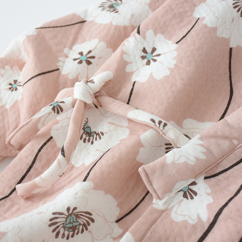 Winter Warm Striped Kimono Crop Clothes Air Layer Pajamas