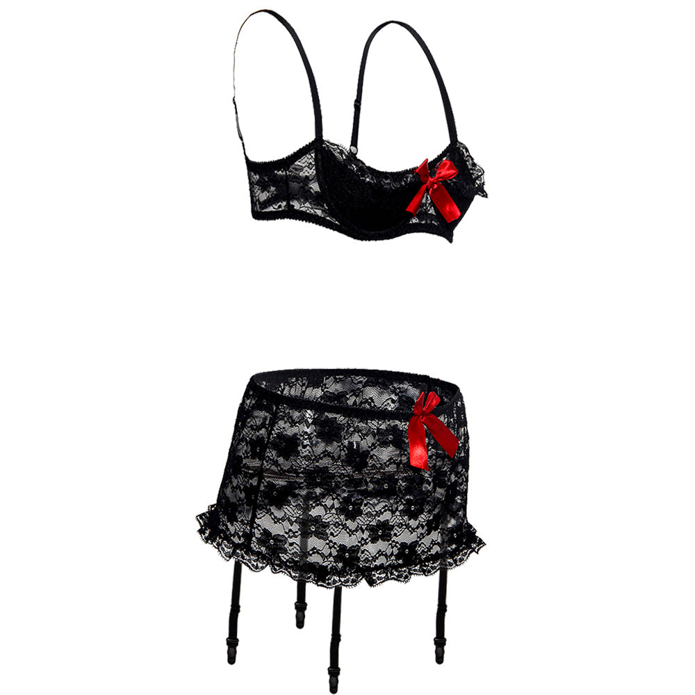 Large Size Underwear European And American Bow Lace Half Cup Suit