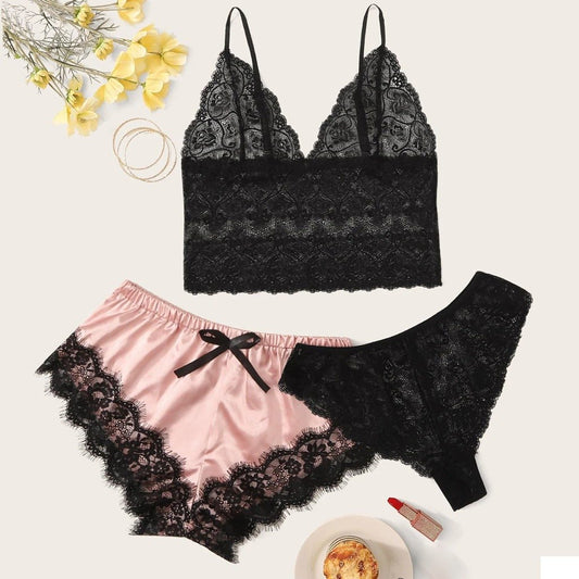 Pajamas simulation silk three-piece suit