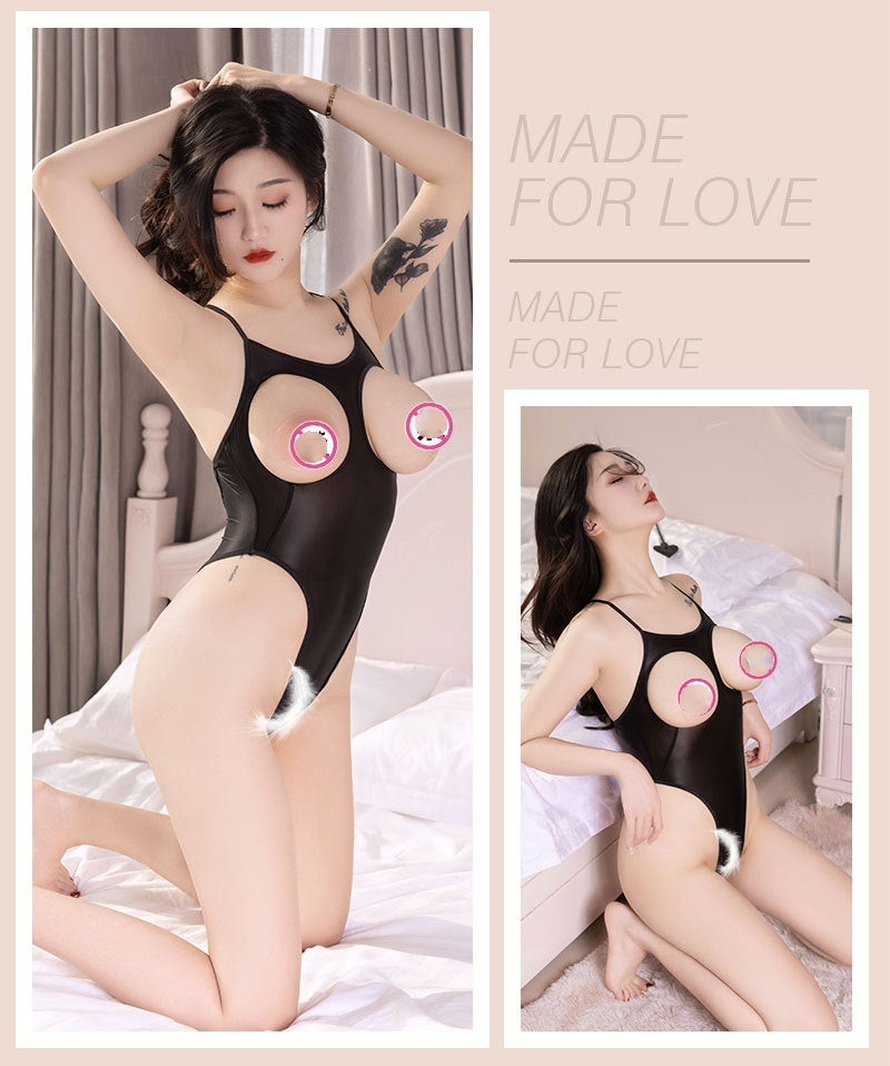 Attractive Shiny High-elastic Hollow Out See-through Three-point Bikini