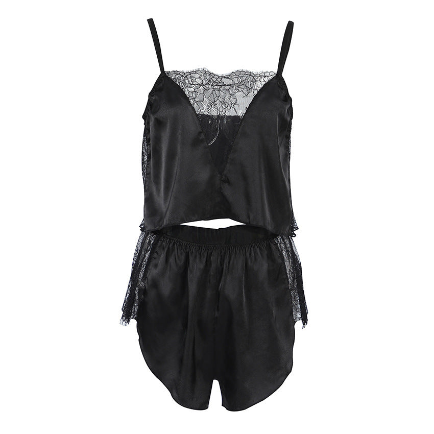 Black Comfortable Suspender Shorts European And American Style Pajamas Suit
