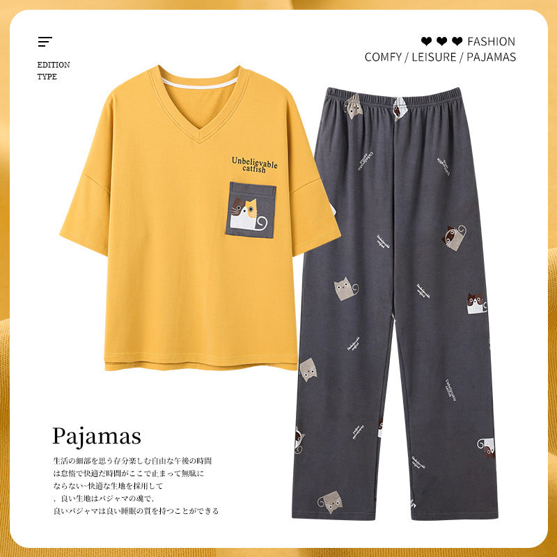 Pajamas Pure Cotton Short-sleeved And Trousers Cute Cartoon Home Wear Suit