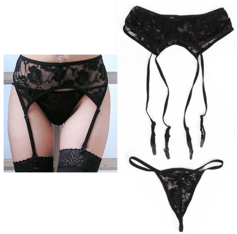 Super sexy transparent garter stockings with panties Women's adult real sexy lingerie set