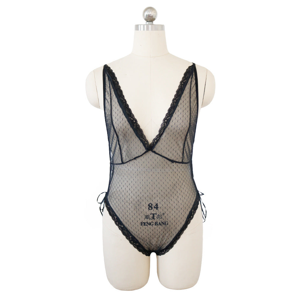Sexy Deep V Mesh See-through Bodysuit Underwear