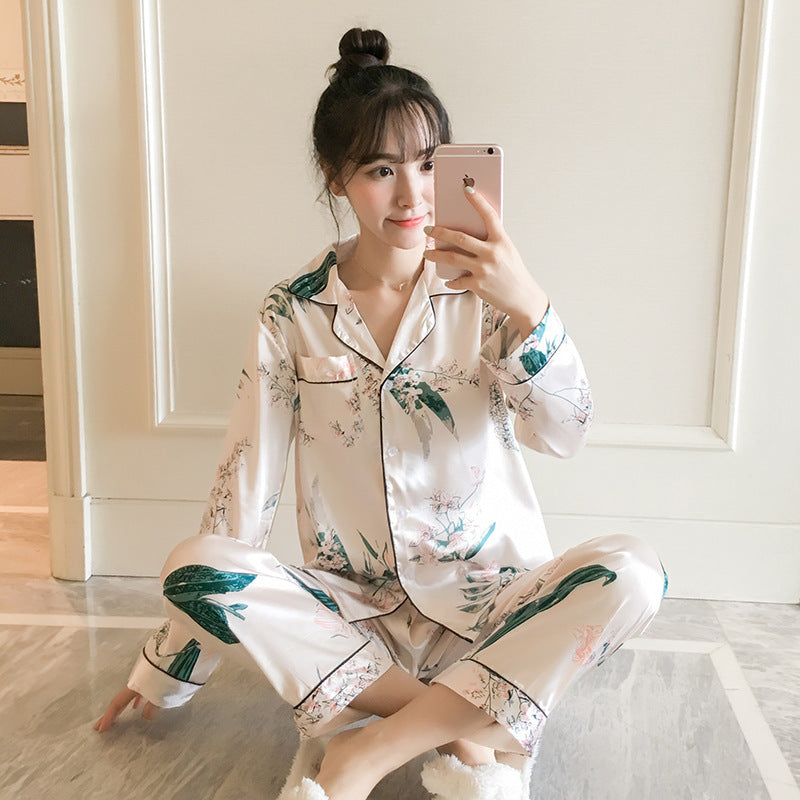 Ice Silk Pajamas Women's Spring And Autumn Long Sleeves