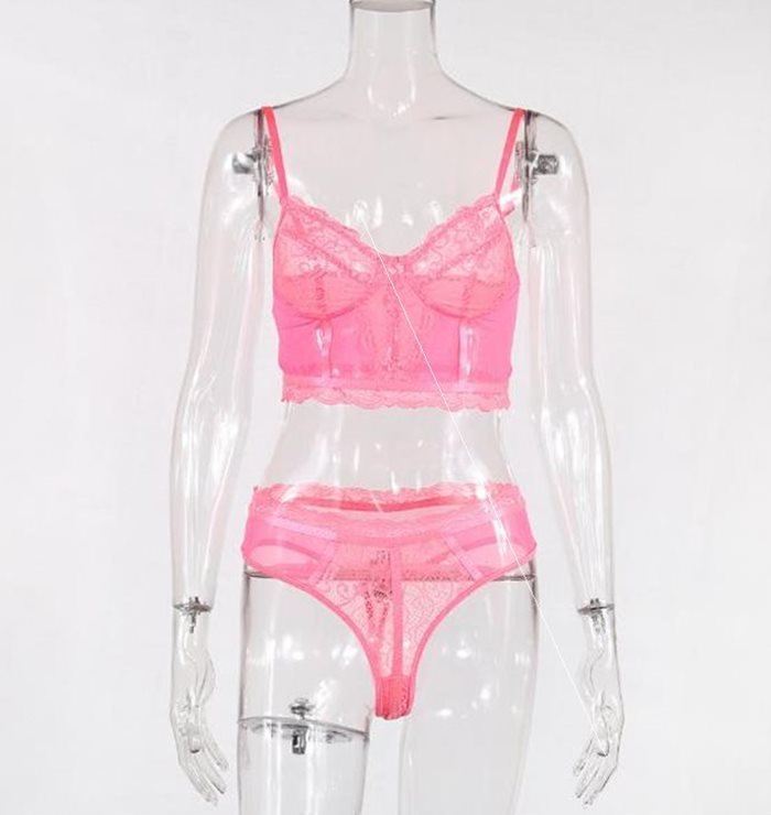 Sexy Eyelash Stitching Lace See-Through Suit