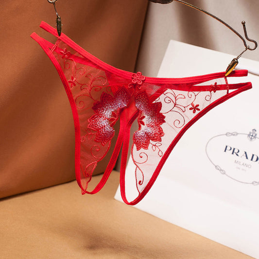 Women's Embroidered  File Panties Free Sexy Thong Low Waist