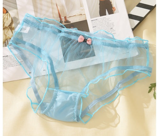 Full Transparent Bag Hip Low Waist Solid Color Mesh Girl Underwear
