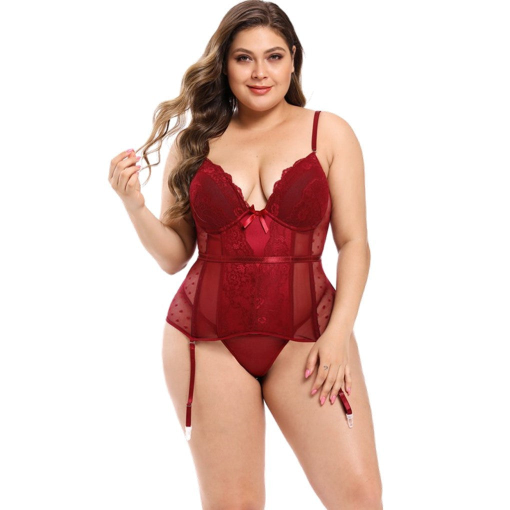 Large Size Satin Lace Stitching Tight-fitting Slimming Gather Suit