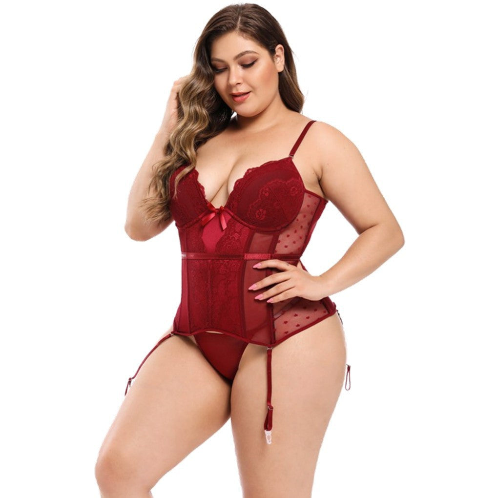 Large Size Satin Lace Stitching Tight-fitting Slimming Gather Suit