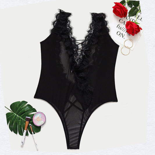 European And American Plus Size One-piece See-through Mesh Fat MM Sexy Underwear