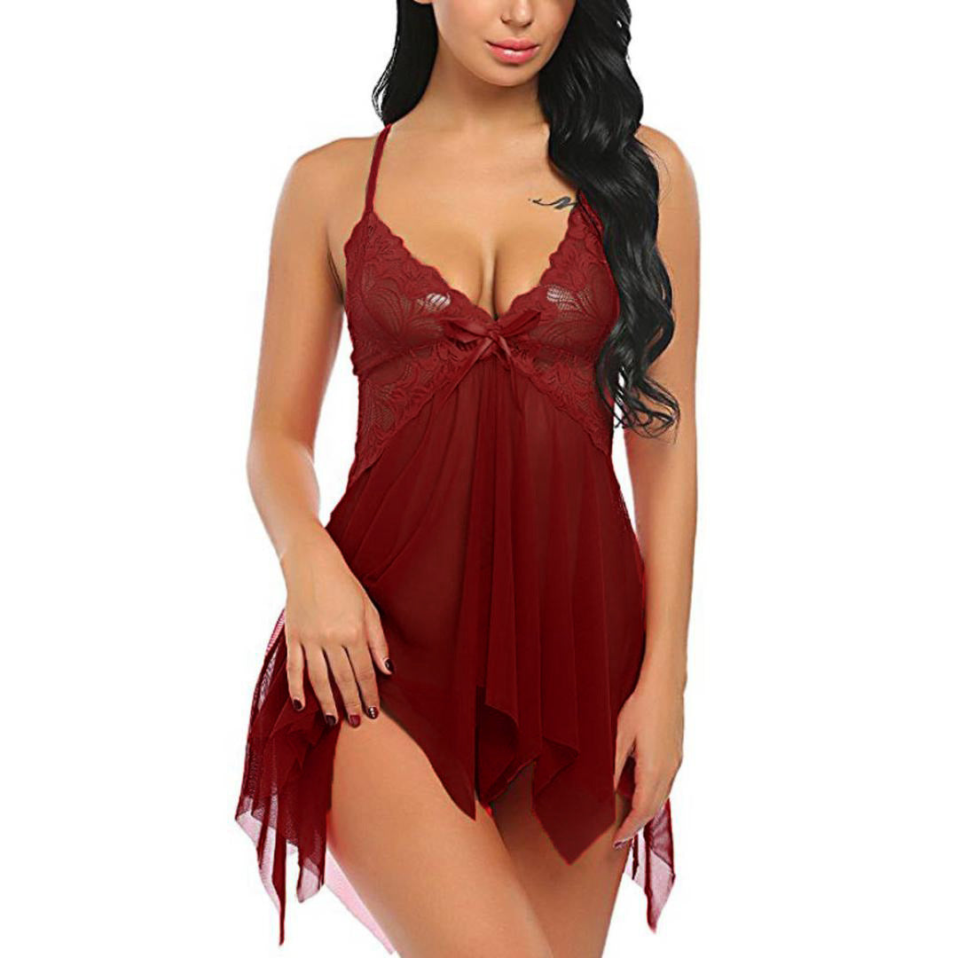 Sling Sexy Lingerie Lace Side Deep V Sexy Pajamas Perspective Outfit