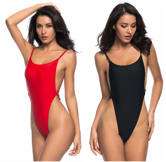 European And American Style One-piece Swimsuit Feminine Cover Belly Open Back Solid Color Bikini