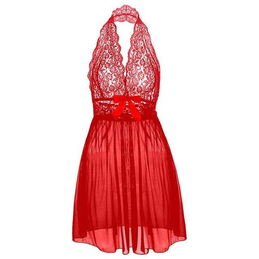 Sexy Lace Deep V Hanging Neck Nightdress See-Through Dress