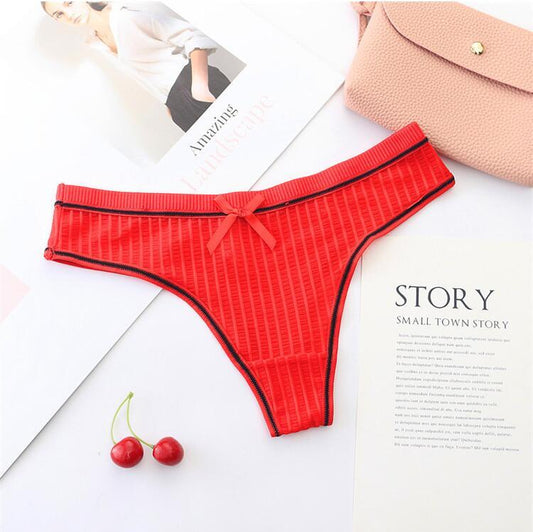 Sexy Breathable Striped Women's Underwear Seamless Ice Silk Thread Thong