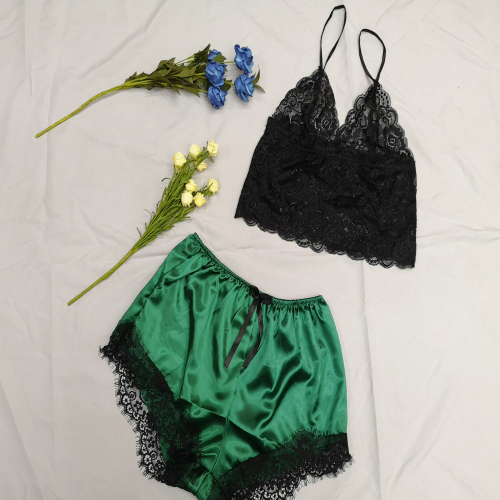 Two-Piece Sexy Three-Point Lace Suspender Pajamas