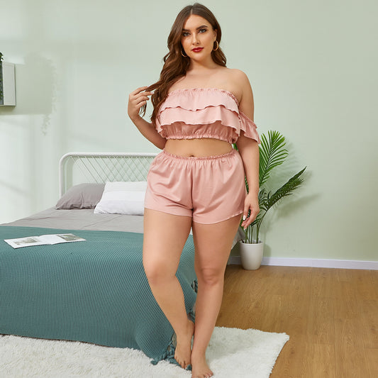 Large Size Lace Sexy Stitching Lace Sexy One-Shoulder Pajamas