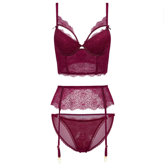 New Sexy Lace Three-Piece Ladies Plus Size Gather Underwear