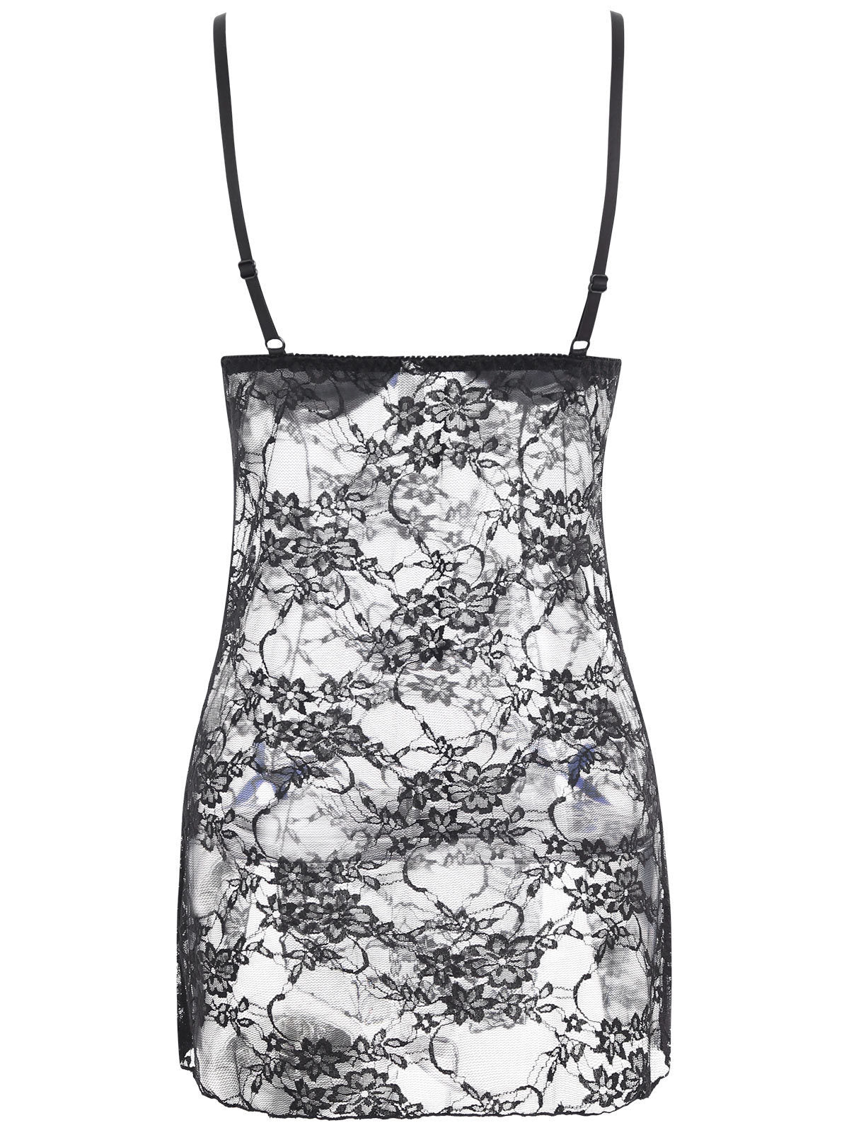 Sexy Lingerie Gathered Open Back See-Through Pajamas Lace Hollow Nightdress