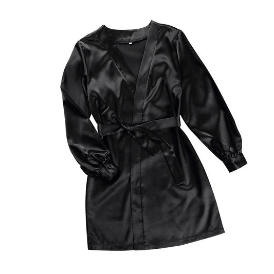 Sexy V-neck Long-Sleeved Home Satin Cardigan Pajamas