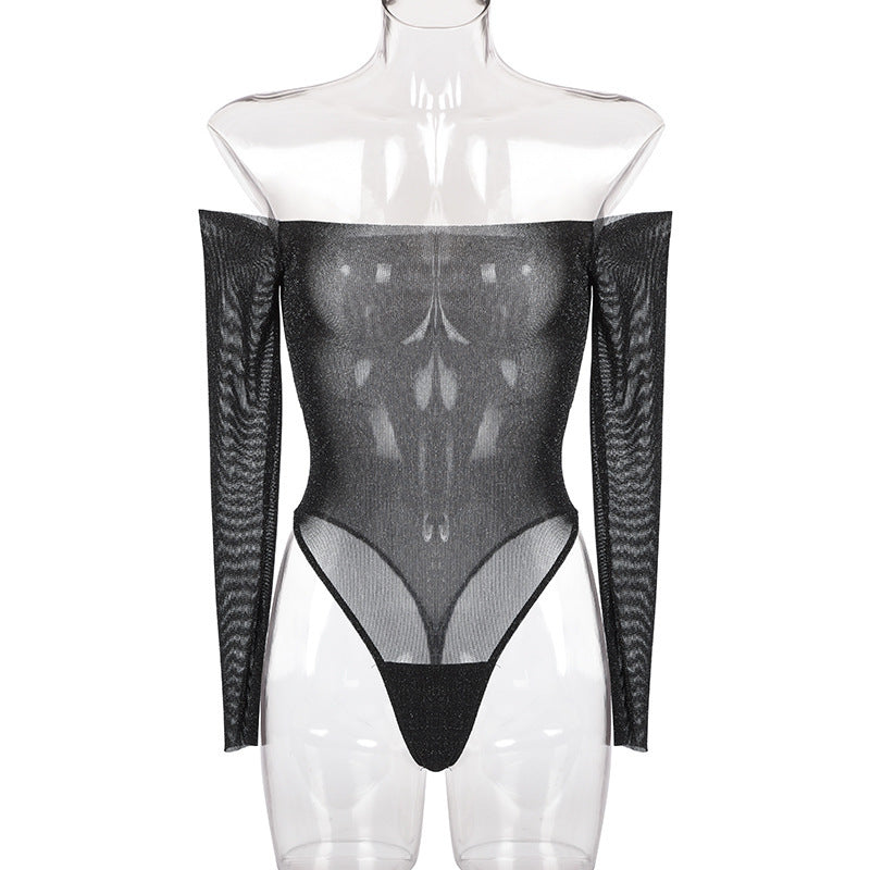 Women's Creative Silver Line One-Shoulder Temperament Slim Bodysuit