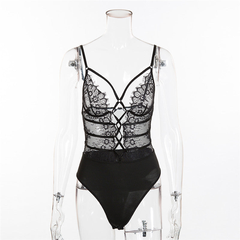 Sexy Lace Stitching Hollow One-piece Sexy Lingerie