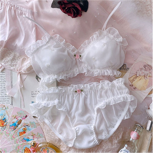 Japanese Girl Underwear No Steel Ring White Bra Set
